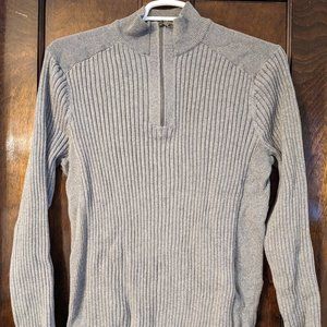 Grey Ribbed Quarter Zip Sweater
